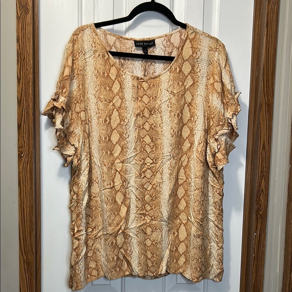 Lane Bryant Gold and Cream Flutter Sleeve Blouse